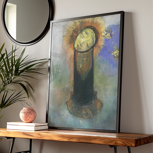 Odilon Redon Surreal Halloween Art Print, Floating Skulls Occult Dark Fantasy Poster