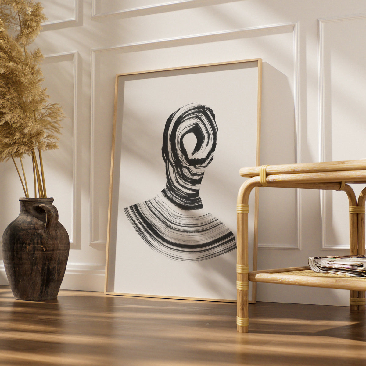 Abstract Figure Monochrome Wall Art, Black and White Swirl Portrait Minimalist Print