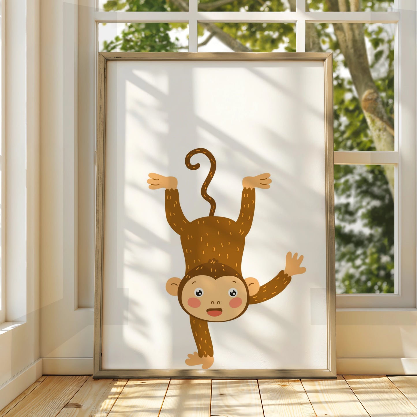 Cute Monkey Nursery Wall Art, Baby Animal Poster, Kids Room Jungle Decor Print