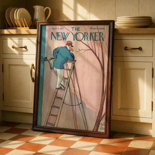 The New Yorker April 1927 Cover Poster, Vintage Gardener Ladder Art Print, Retro