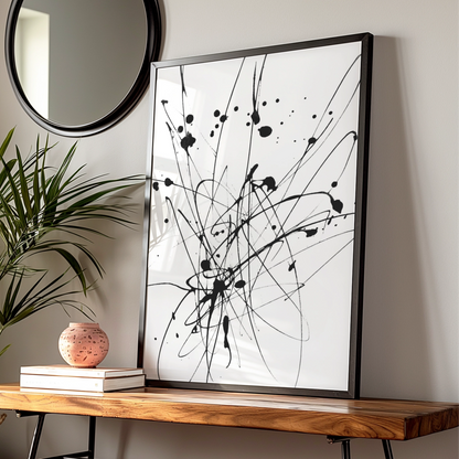 Ink Splatter Abstract Wall Art, Black and White Poster, Modern Monochrome Print — Digital Download