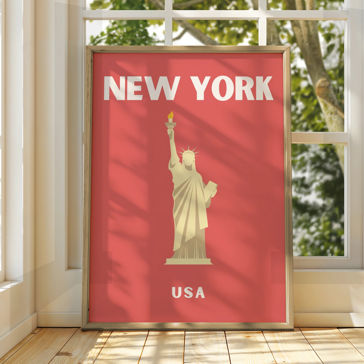 New York Travel Poster, USA Retro Wall Art, Statue of Liberty Print, NYC Decor
