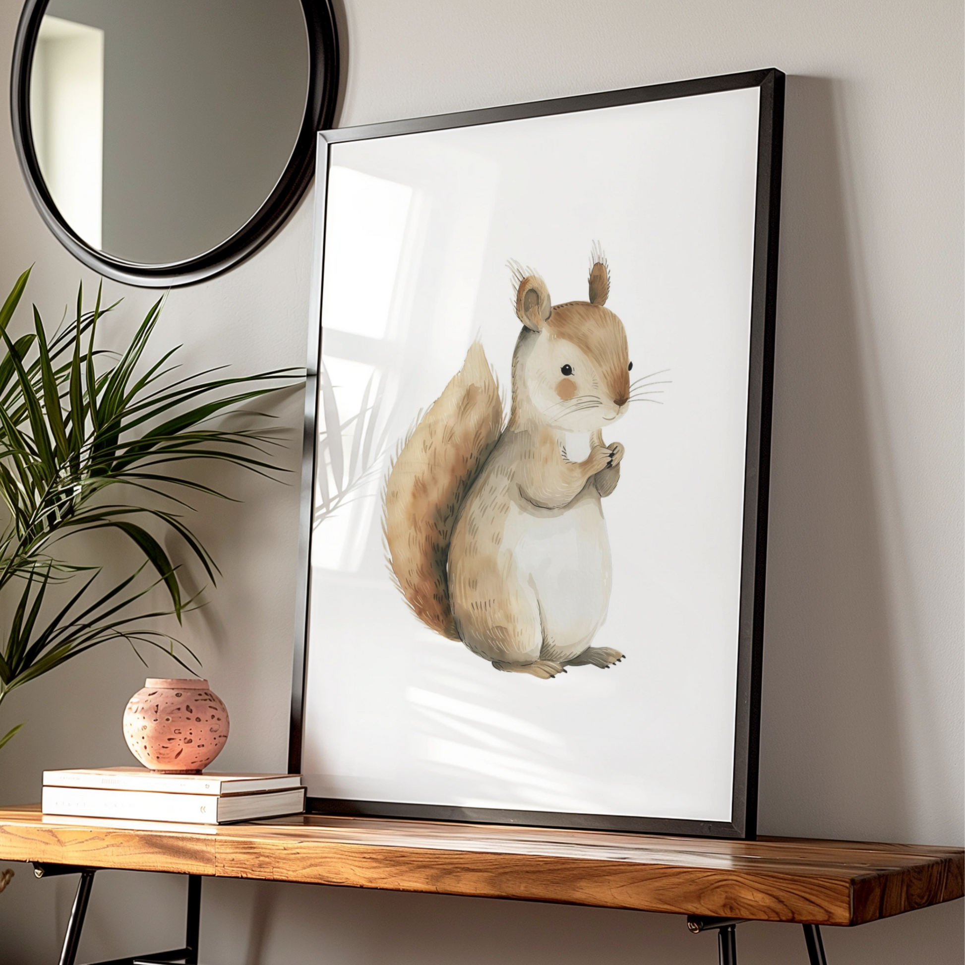 Squirrel Nursery Wall Art, Woodland Animal Print, Baby Room Poster, Neutral Boho Decor