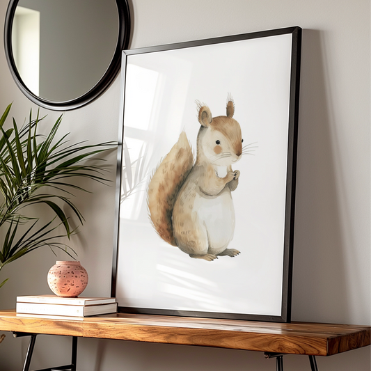 Squirrel Nursery Wall Art, Woodland Animal Print, Baby Room Poster, Neutral Boho Decor