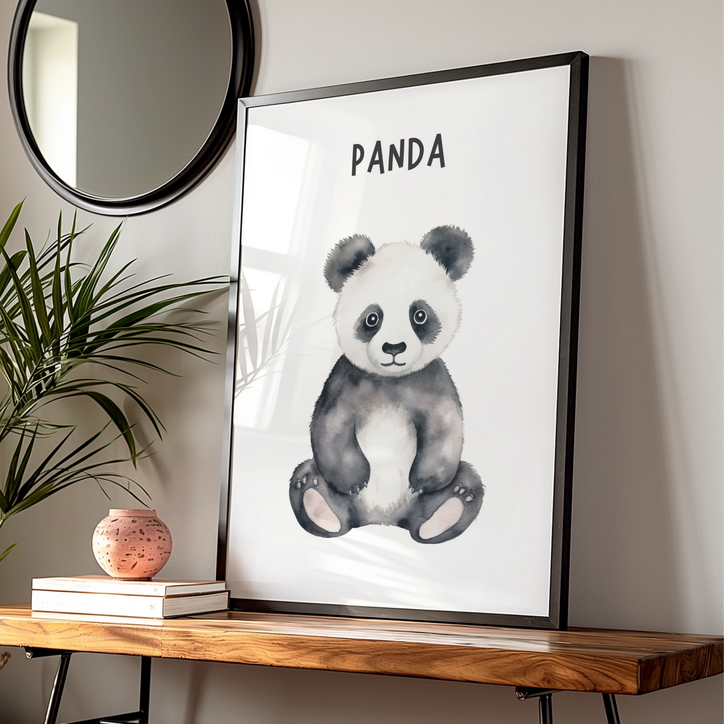 Panda Nursery Wall Art, Watercolour Baby Panda Poster, Kids Room Animal Print