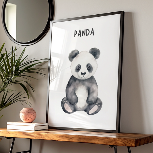 Panda Nursery Wall Art, Watercolour Baby Panda Poster, Kids Room Animal Print