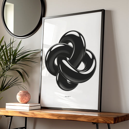3D Knot Abstract Black White Poster, Monochrome Wall Art, Minimalist Modern Print
