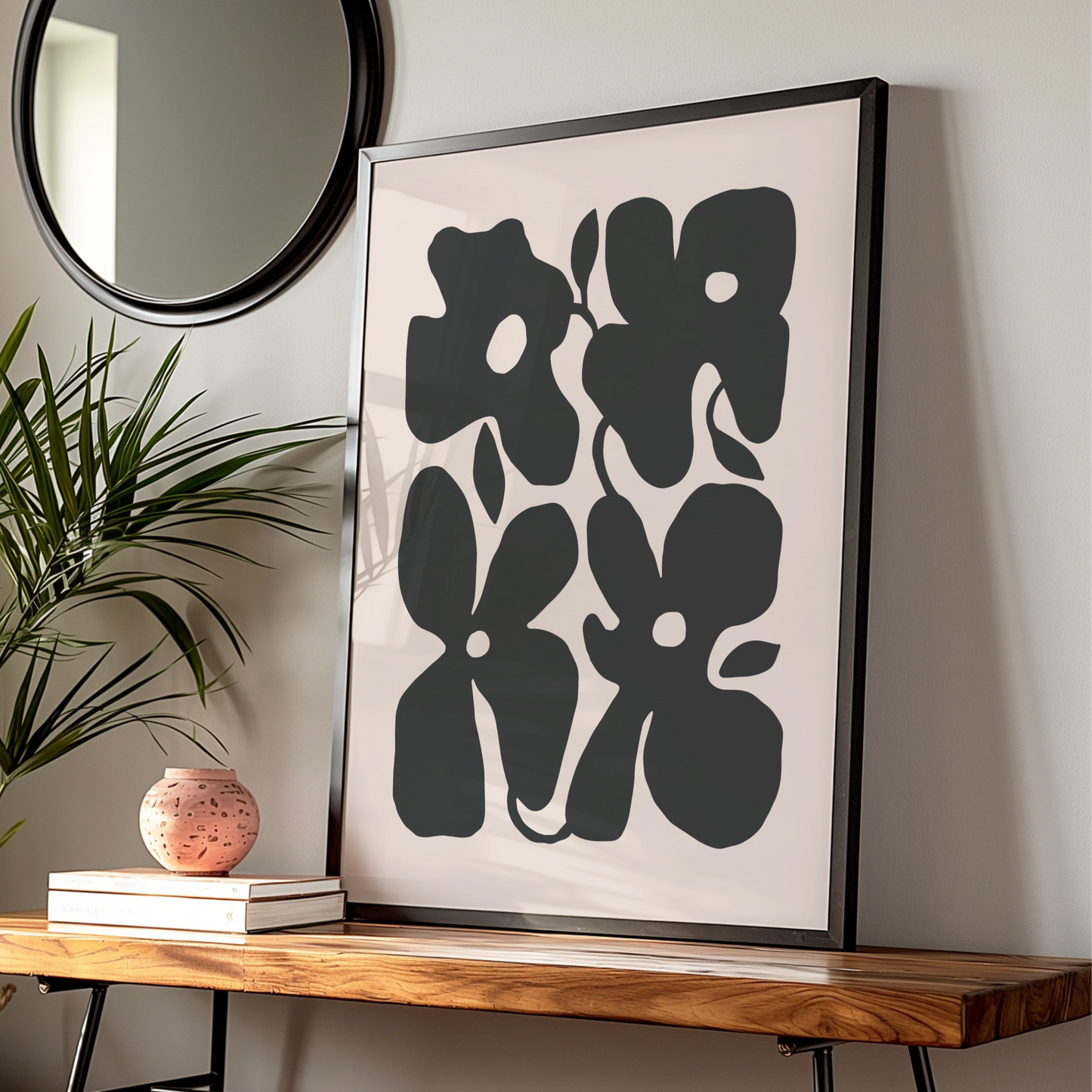 Botanical Flower Print, Minimalist Floral Wall Art, Black Flower Poster, Modern Home Decor