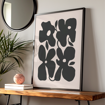 Botanical Flower Print, Minimalist Floral Wall Art, Black Flower Poster, Modern Home Decor