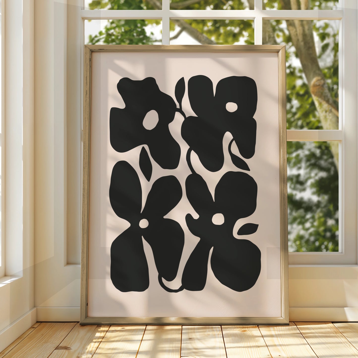 Botanical Flower Print, Minimalist Floral Wall Art, Black Flower Poster, Modern Home Decor