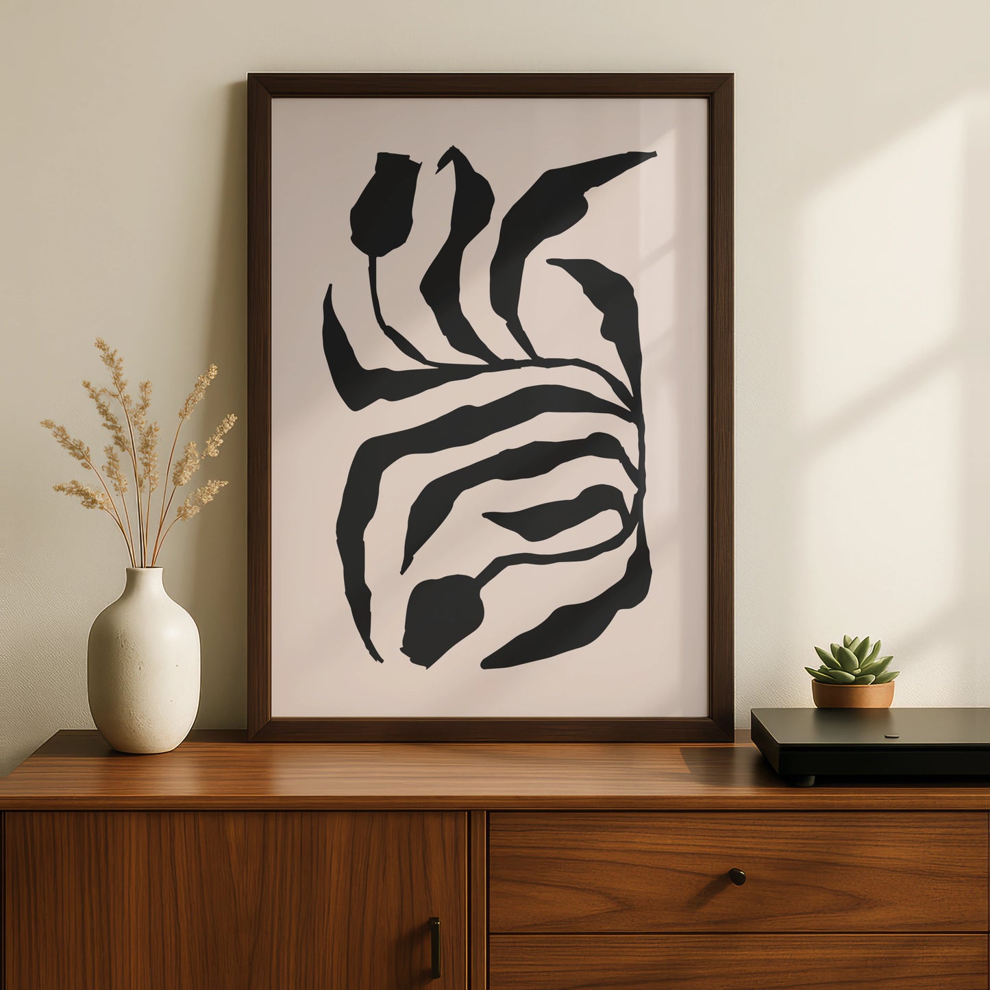 Botanical Flower Art Print, Abstract Floral Wall Decor, Modern Black and White Design, Minimalist