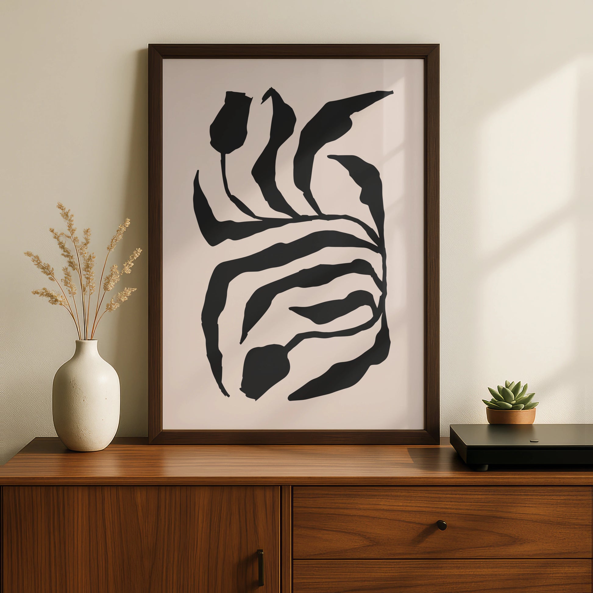 Botanical Flower Art Print, Abstract Floral Wall Decor, Modern Black and White Design, Minimalist