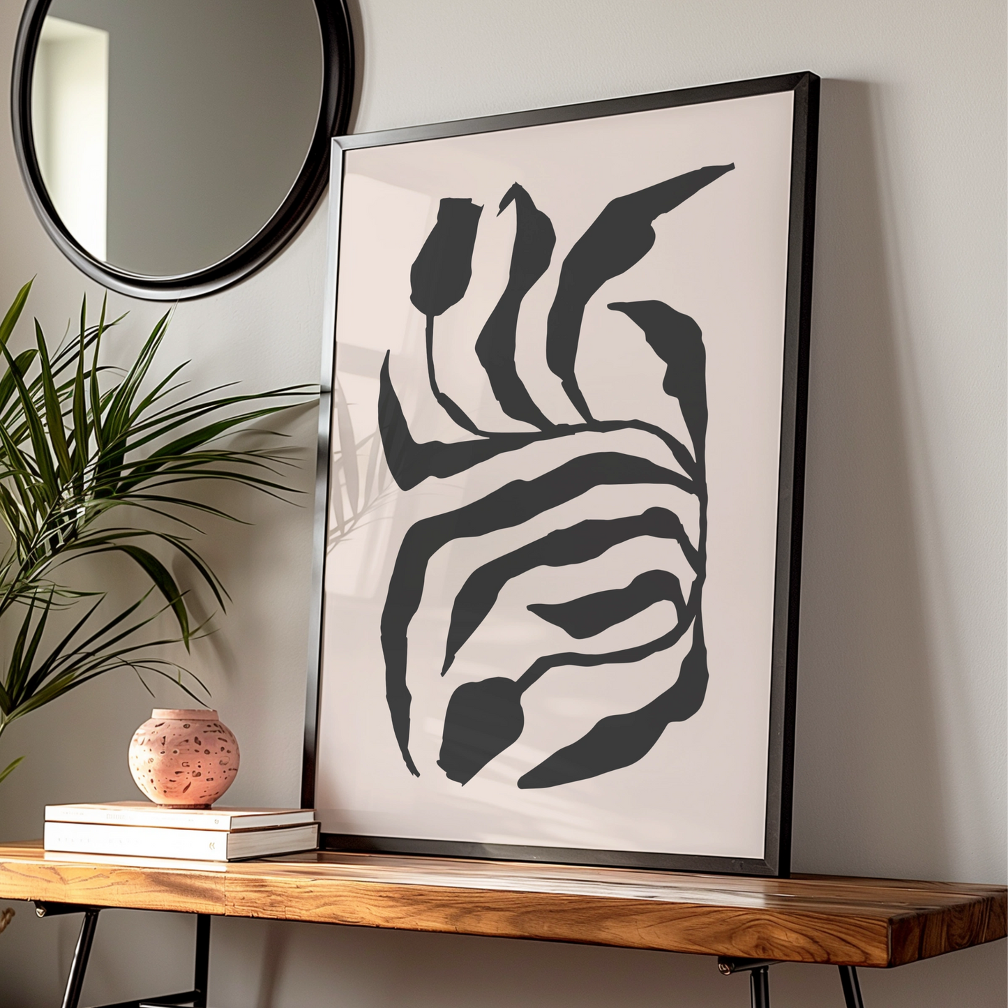 Botanical Flower Art Print, Abstract Floral Wall Decor, Modern Black and White Design, Minimalist
