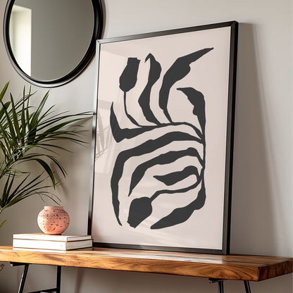Botanical Flower Art Print, Abstract Floral Wall Decor, Modern Black and White Design, Minimalist