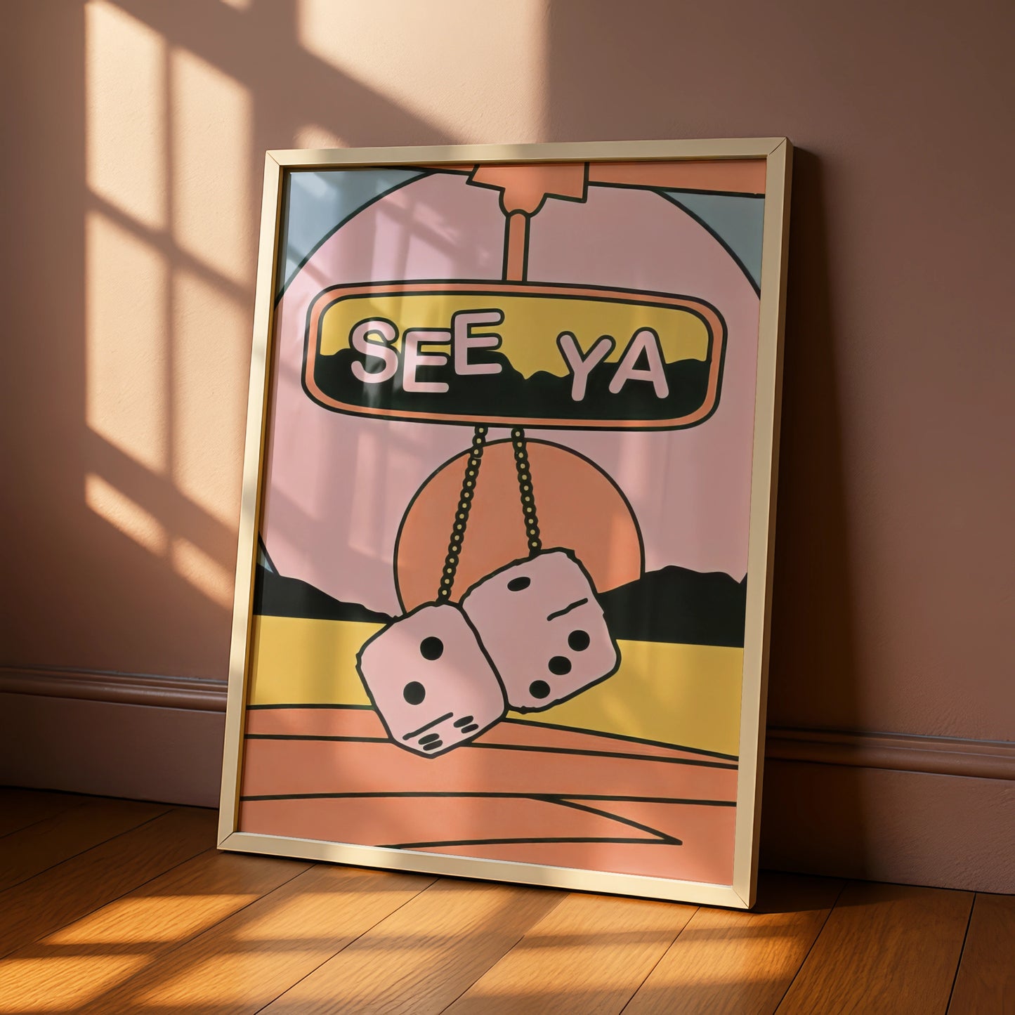 Trendy Retro 'See Ya' Car Mirror Print, Playful Wall Art, Colourful Retro Decor for Home, 70s Vibe
