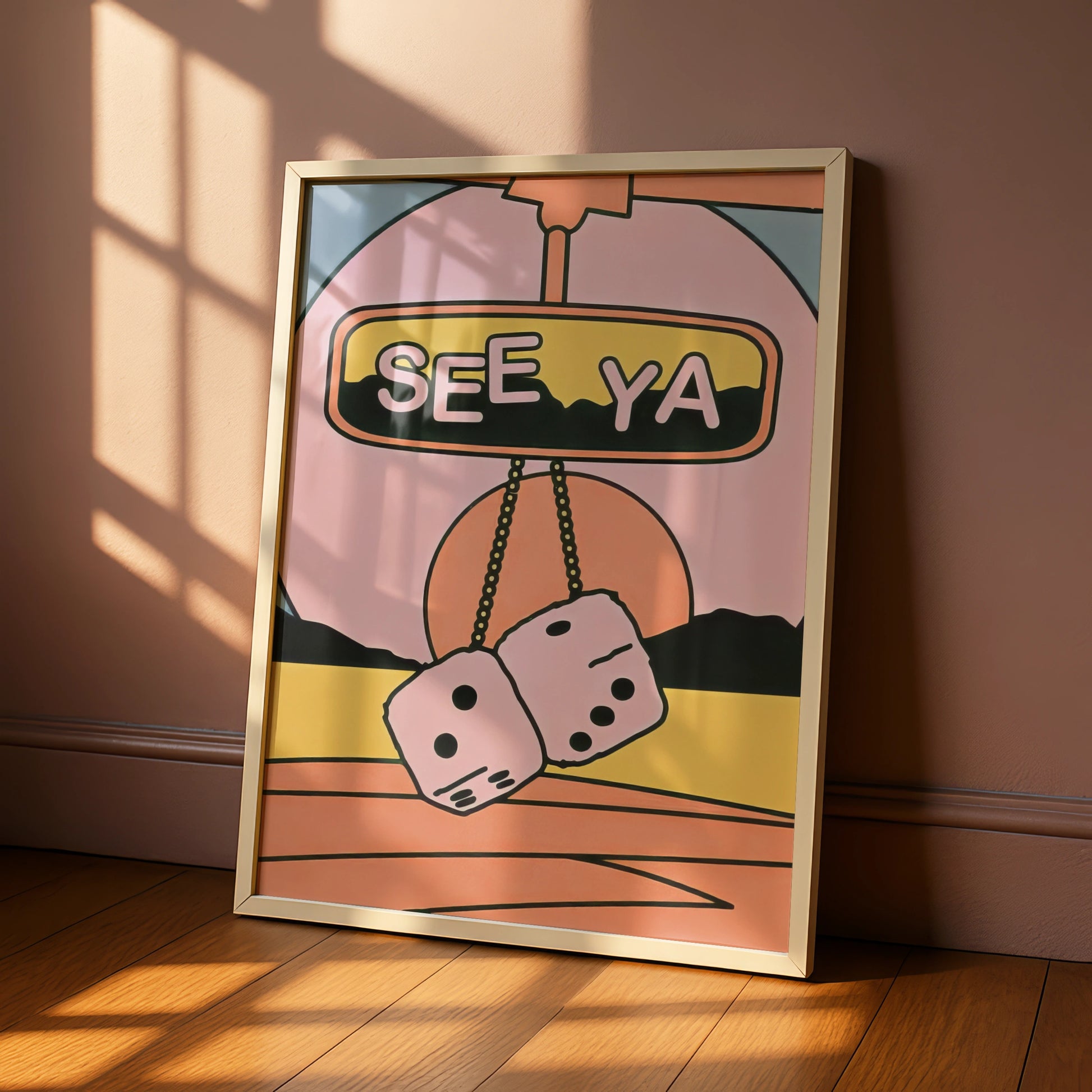 Trendy Retro 'See Ya' Car Mirror Print, Playful Wall Art, Colourful Retro Decor for Home, 70s Vibe
