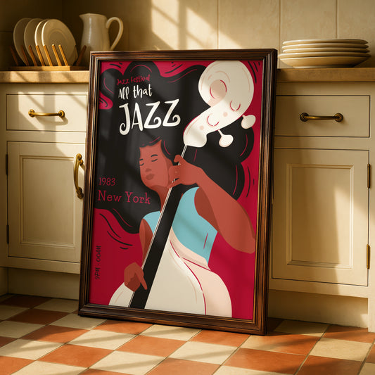 All That Jazz Festival Poster, 1983 New York Art, Vintage Jazz Music Art, Colourful Wall Decor