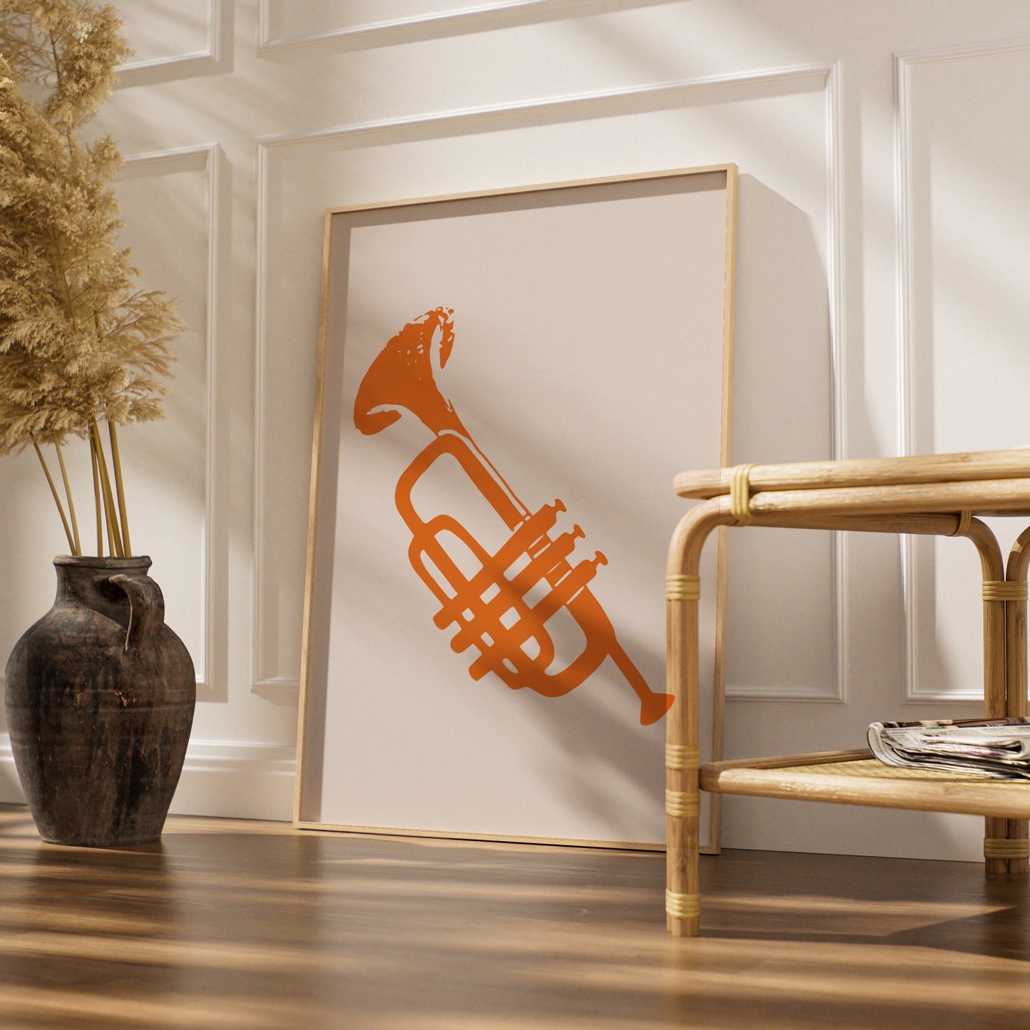 Trendy Orange Tuba Art Print, Minimalist Music Poster, Stylish Wall Decor, Instrument Art