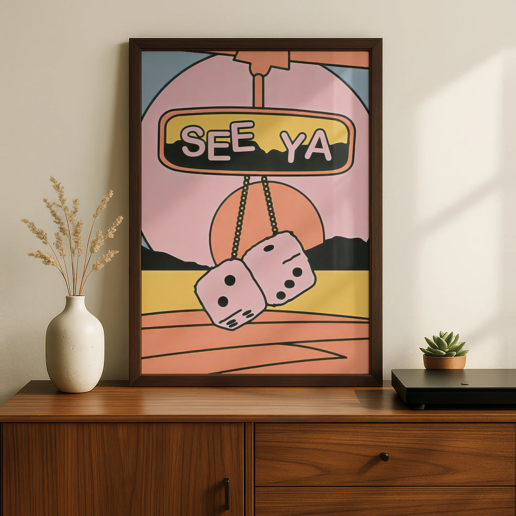 Trendy Retro 'See Ya' Car Mirror Print, Playful Wall Art, Colourful Retro Decor for Home, 70s Vibe