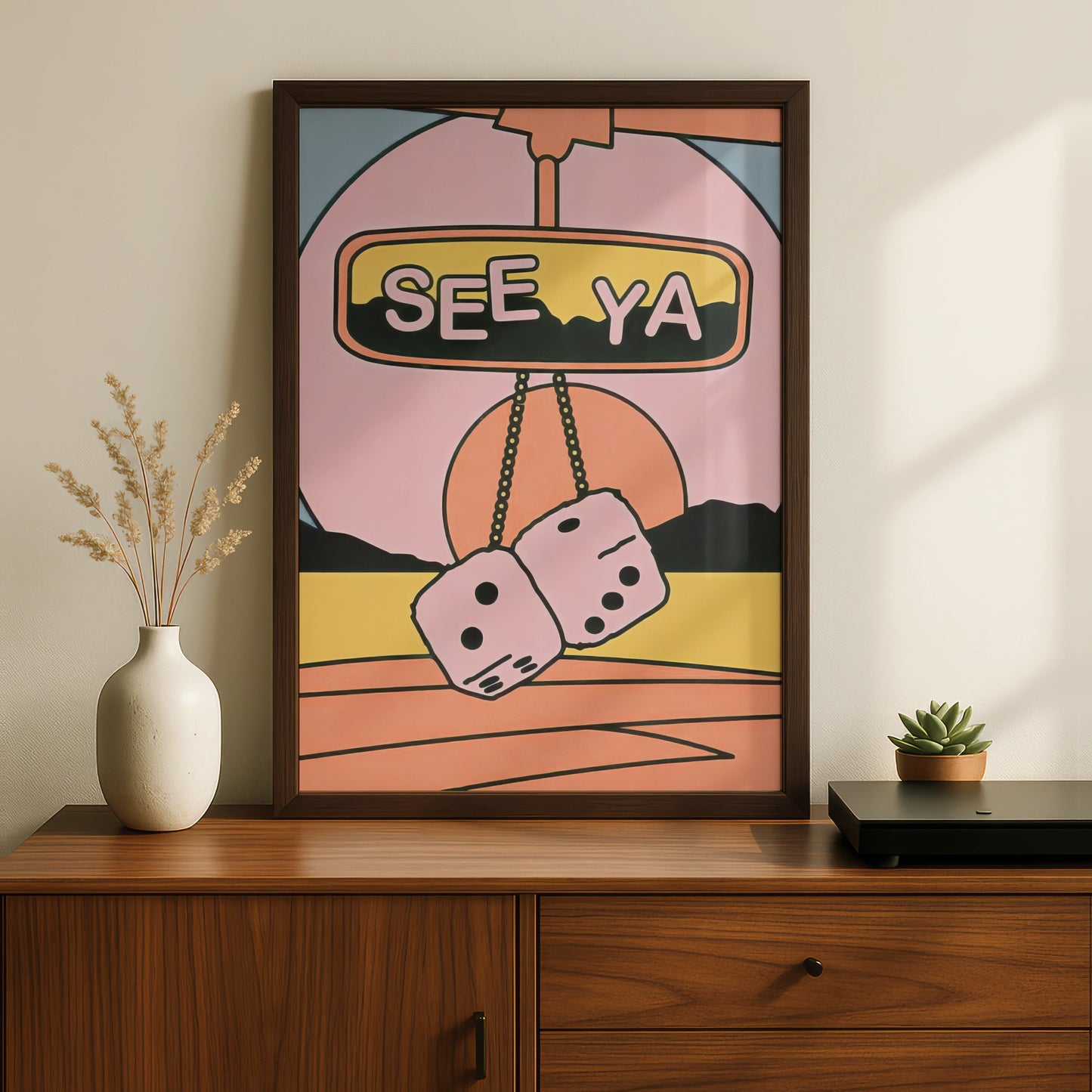 Trendy Retro 'See Ya' Car Mirror Print, Playful Wall Art, Colourful Retro Decor for Home, 70s Vibe