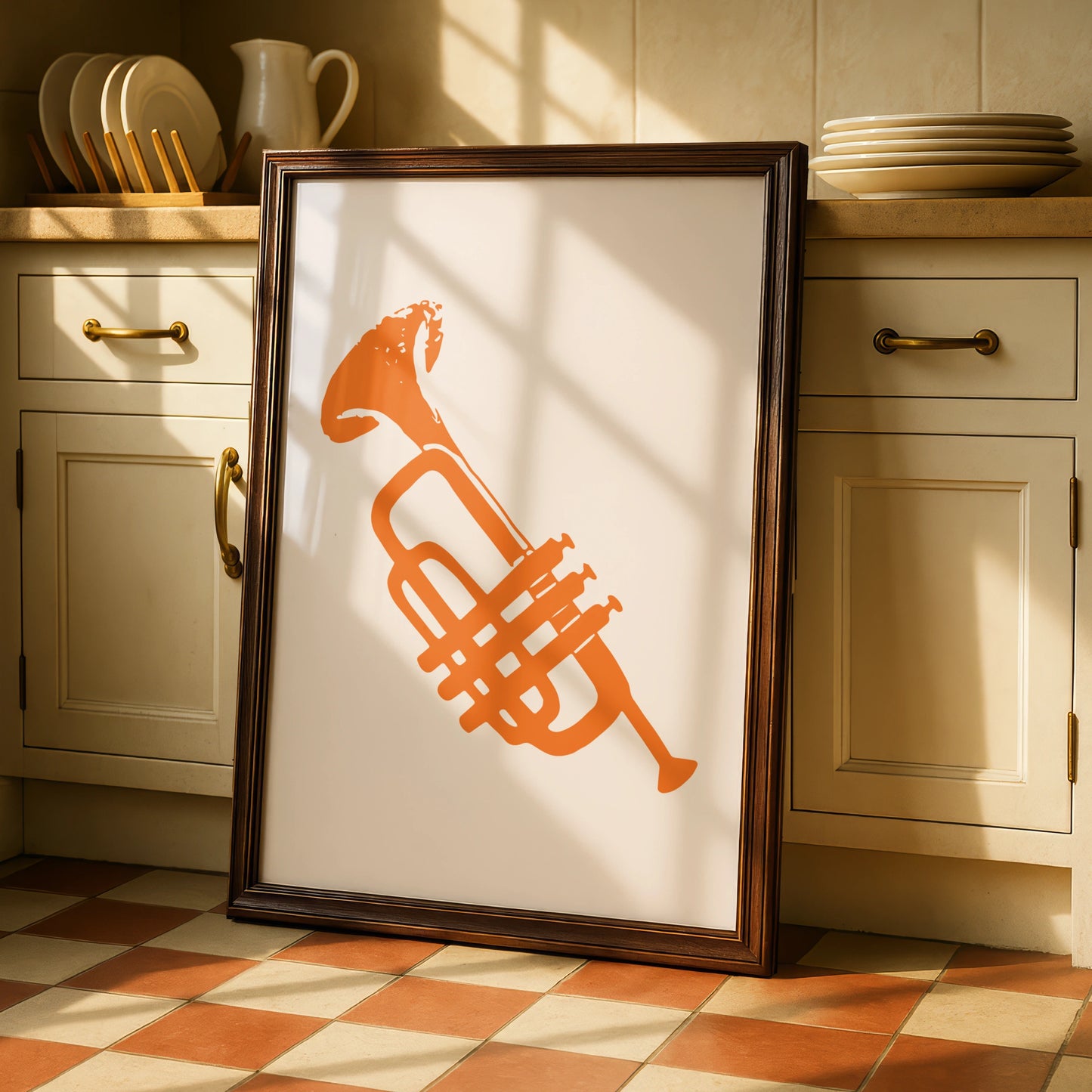 Trendy Orange Tuba Art Print, Minimalist Music Poster, Stylish Wall Decor, Instrument Art