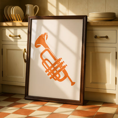 Trendy Orange Tuba Art Print, Minimalist Music Poster, Stylish Wall Decor, Instrument Art