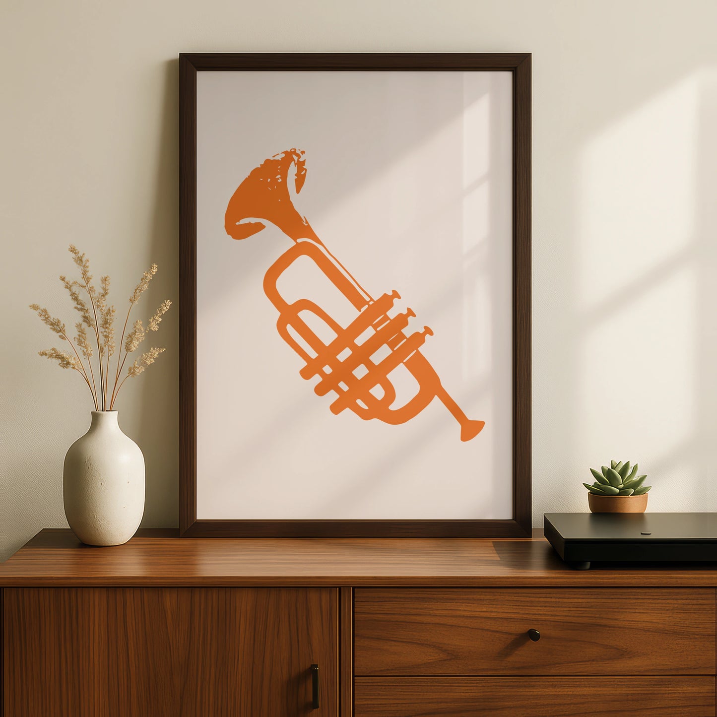 Trendy Orange Tuba Art Print, Minimalist Music Poster, Stylish Wall Decor, Instrument Art