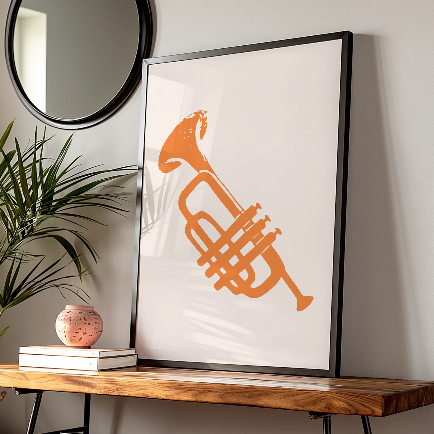 Trendy Orange Tuba Art Print, Minimalist Music Poster, Stylish Wall Decor, Instrument Art