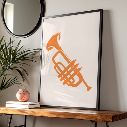 Trendy Orange Tuba Art Print, Minimalist Music Poster, Stylish Wall Decor, Instrument Art