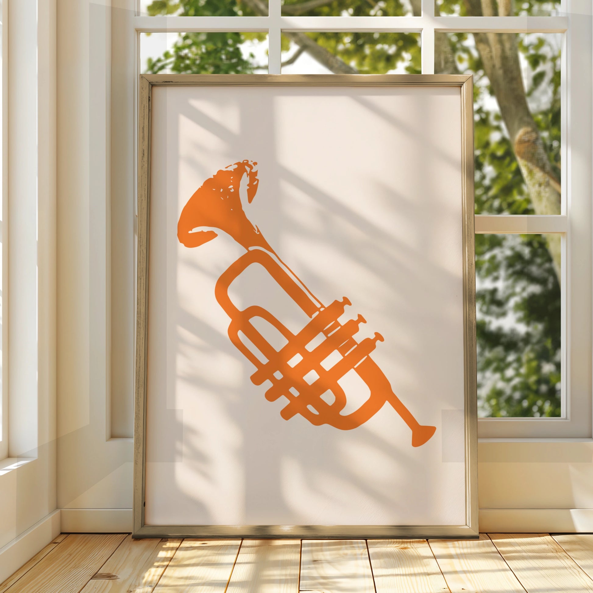 Trendy Orange Tuba Art Print, Minimalist Music Poster, Stylish Wall Decor, Instrument Art