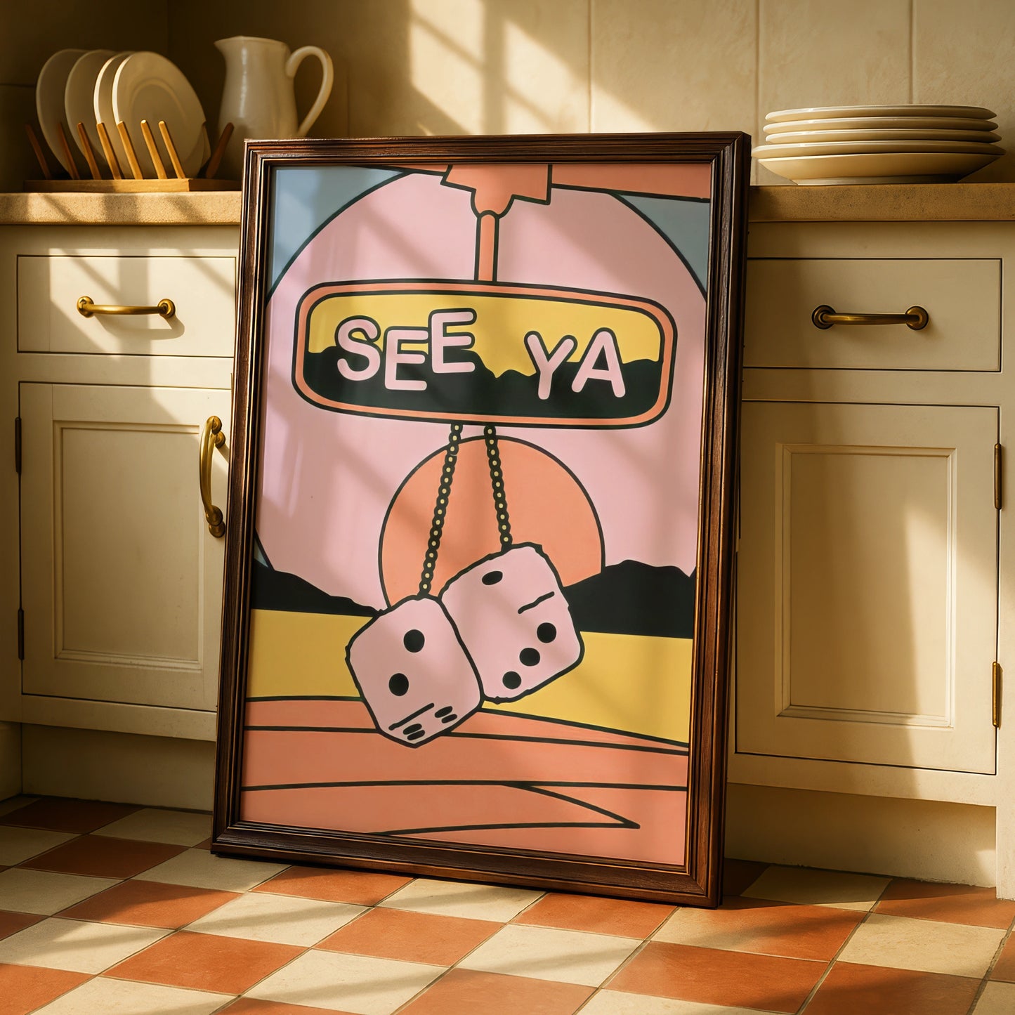 Trendy Retro 'See Ya' Car Mirror Print, Playful Wall Art, Colourful Retro Decor for Home, 70s Vibe