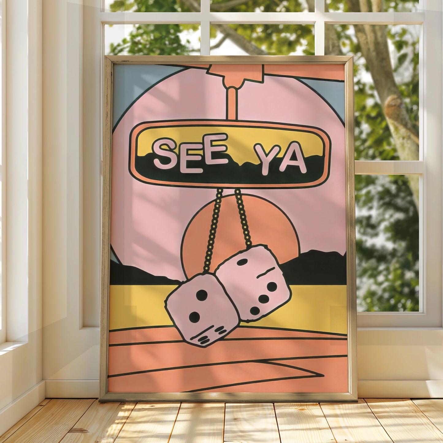 Trendy Retro 'See Ya' Car Mirror Print, Playful Wall Art, Colourful Retro Decor for Home, 70s Vibe