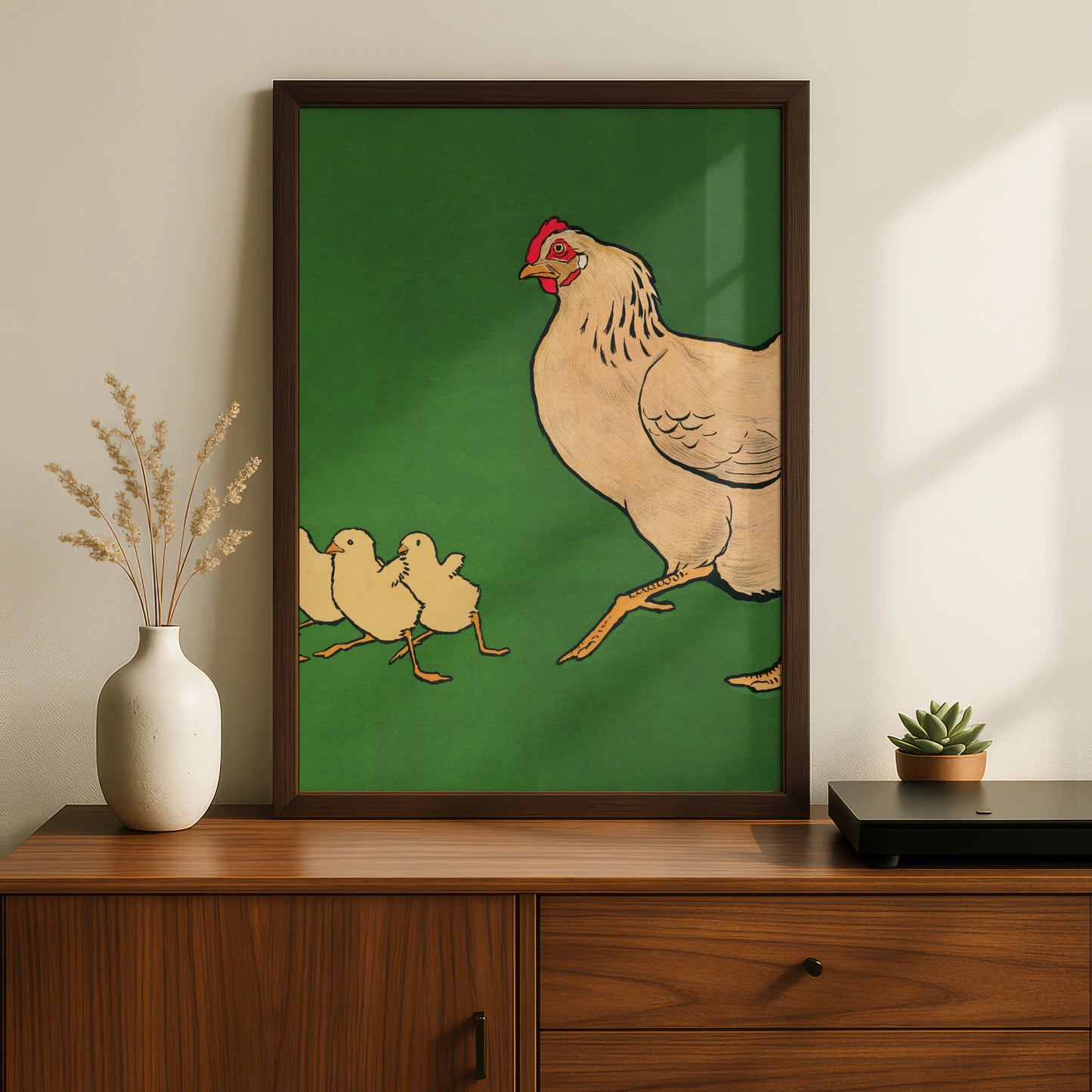Charming Hen and Chickens Print, Whimsical Farmhouse Decor, Colourful Animal Art, Kids Room Wall Art