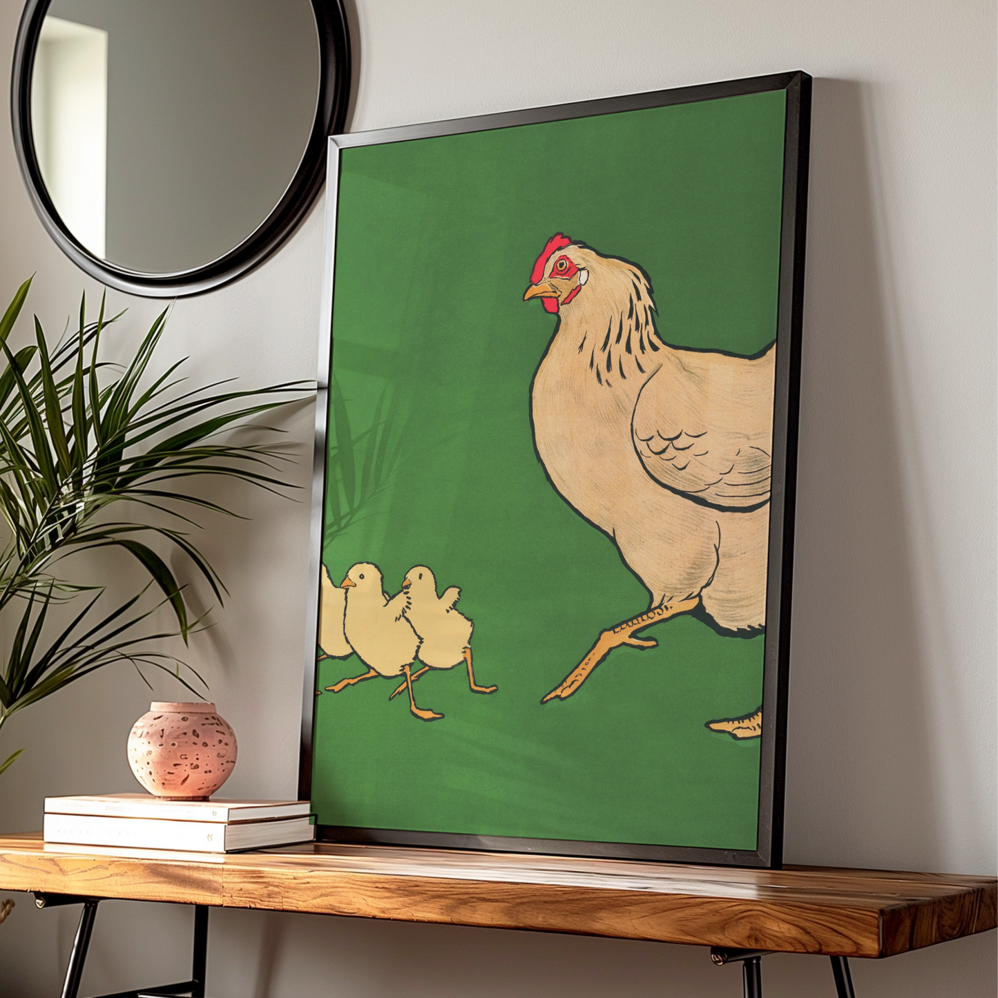 Charming Hen and Chickens Print, Whimsical Farmhouse Decor, Colourful Animal Art, Kids Room Wall Art