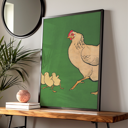 Charming Hen and Chickens Print, Whimsical Farmhouse Decor, Colourful Animal Art, Kids Room Wall Art