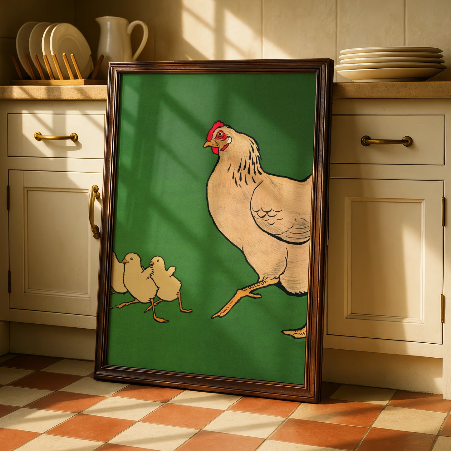 Charming Hen and Chickens Print, Whimsical Farmhouse Decor, Colourful Animal Art, Kids Room Wall Art