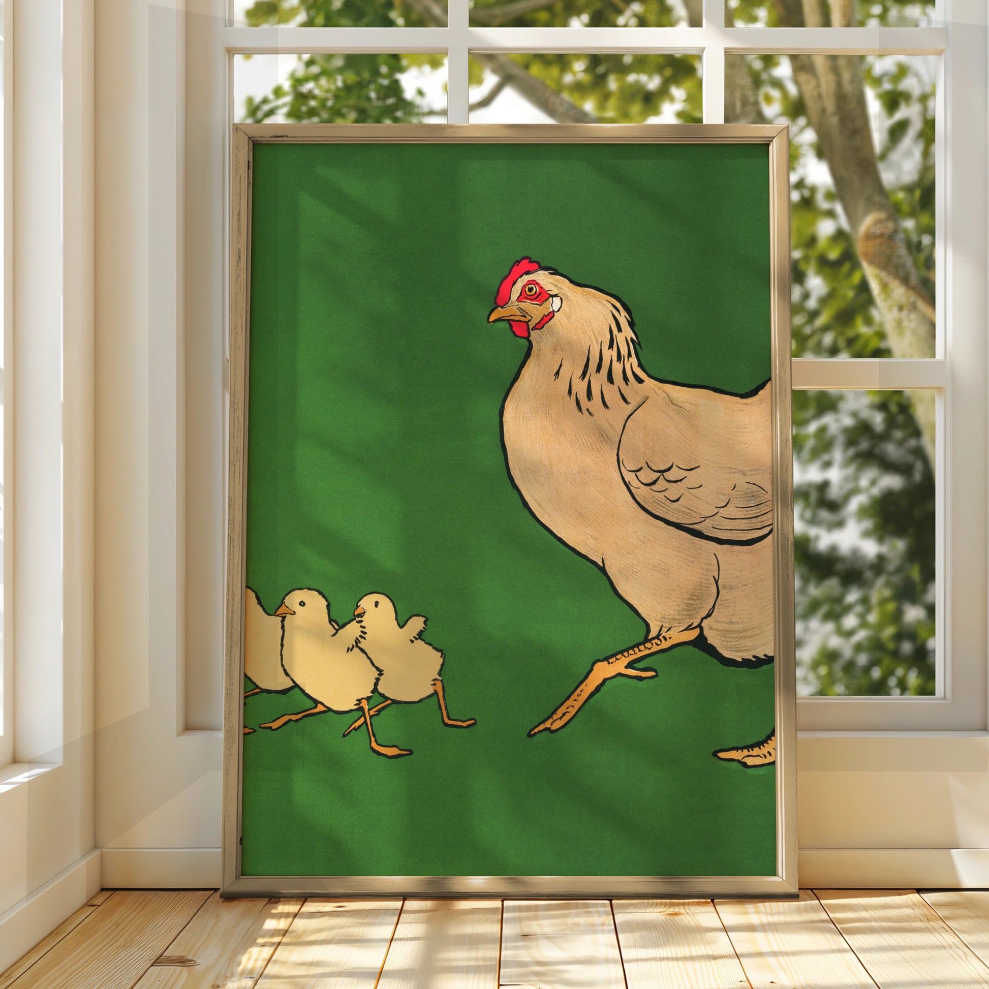 Charming Hen and Chickens Print, Whimsical Farmhouse Decor, Colourful Animal Art, Kids Room Wall Art