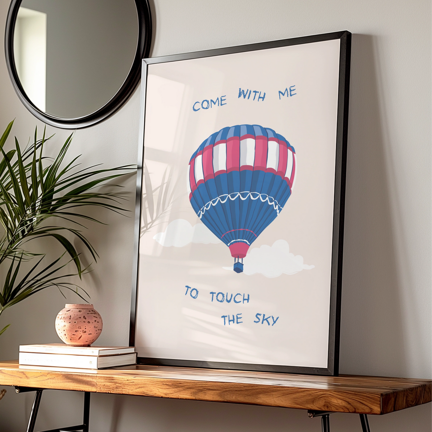 Colourful Hot Air Balloon Art Print, Inspirational Poster, Whimsical Wall Decor, Sky Theme Artwork