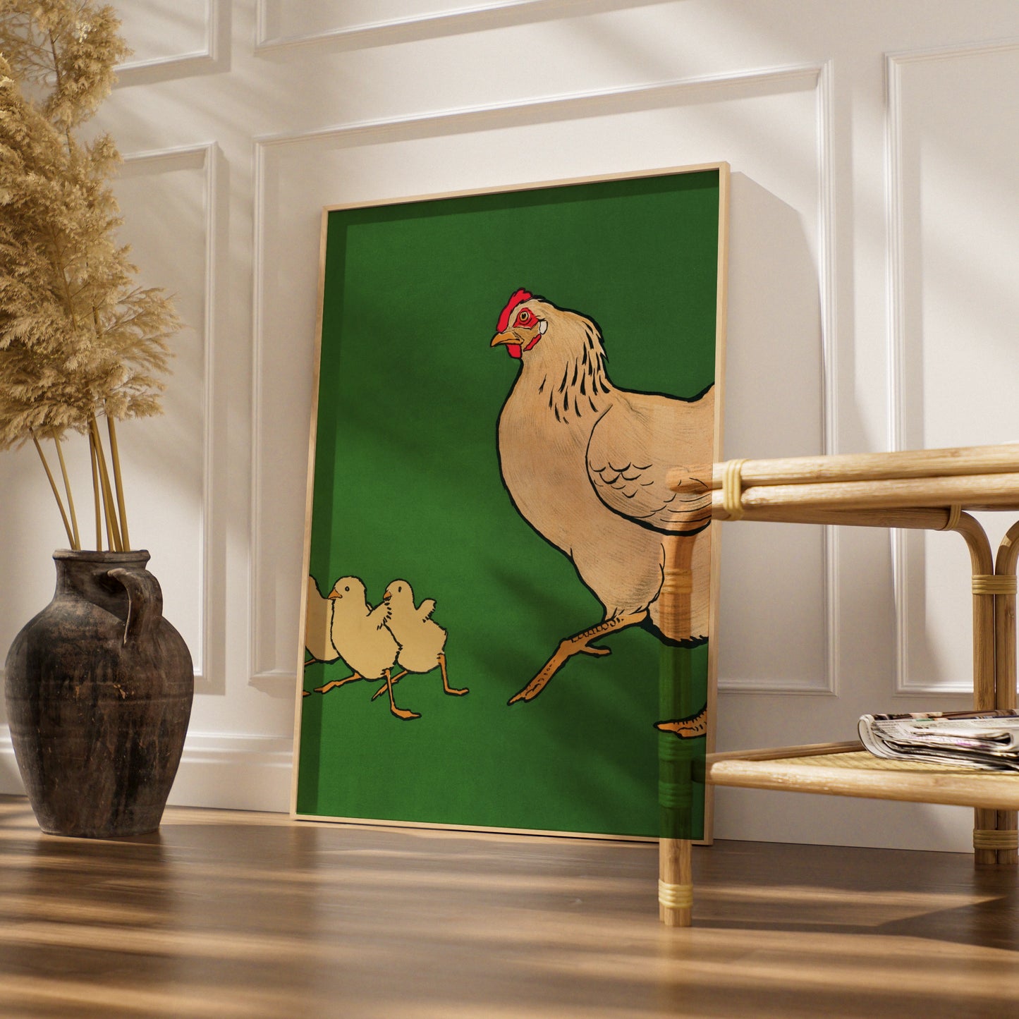 Charming Hen and Chickens Print, Whimsical Farmhouse Decor, Colourful Animal Art, Kids Room Wall Art