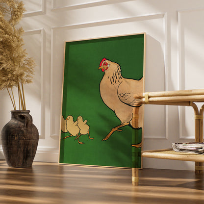 Charming Hen and Chickens Print, Whimsical Farmhouse Decor, Colourful Animal Art, Kids Room Wall Art