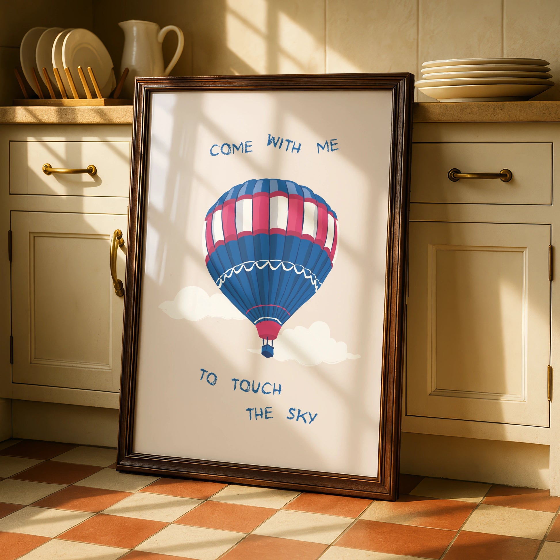 Colourful Hot Air Balloon Art Print, Inspirational Poster, Whimsical Wall Decor, Sky Theme Artwork