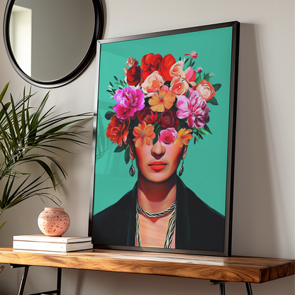 Floral Portrait Art Print, Colourful Wall Artwork, Boho Home Decor, Flower Head Illustration