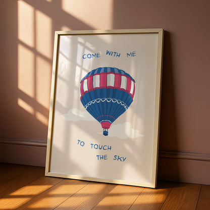 Colourful Hot Air Balloon Art Print, Inspirational Poster, Whimsical Wall Decor, Sky Theme Artwork