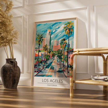Los Angeles Art Print, Vibrant California Poster, Palm Tree City Scene, Urban Wall Art