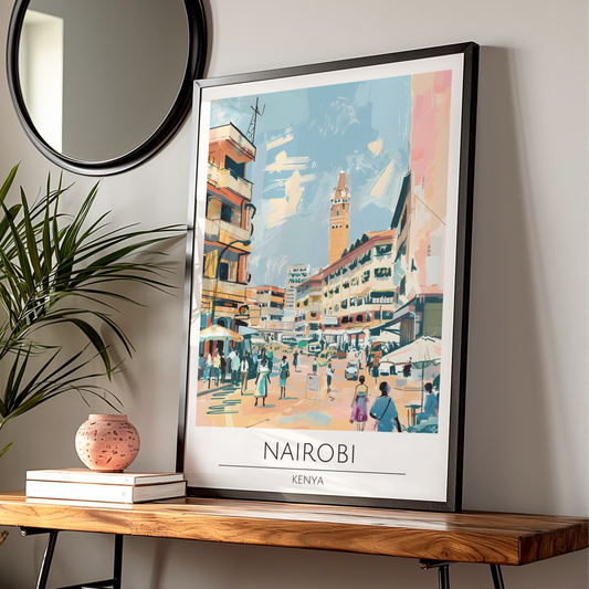 Nairobi Street Scene Art Print, Kenya Urban Wall Art, Colourful City Poster, Vintage Travel Decor