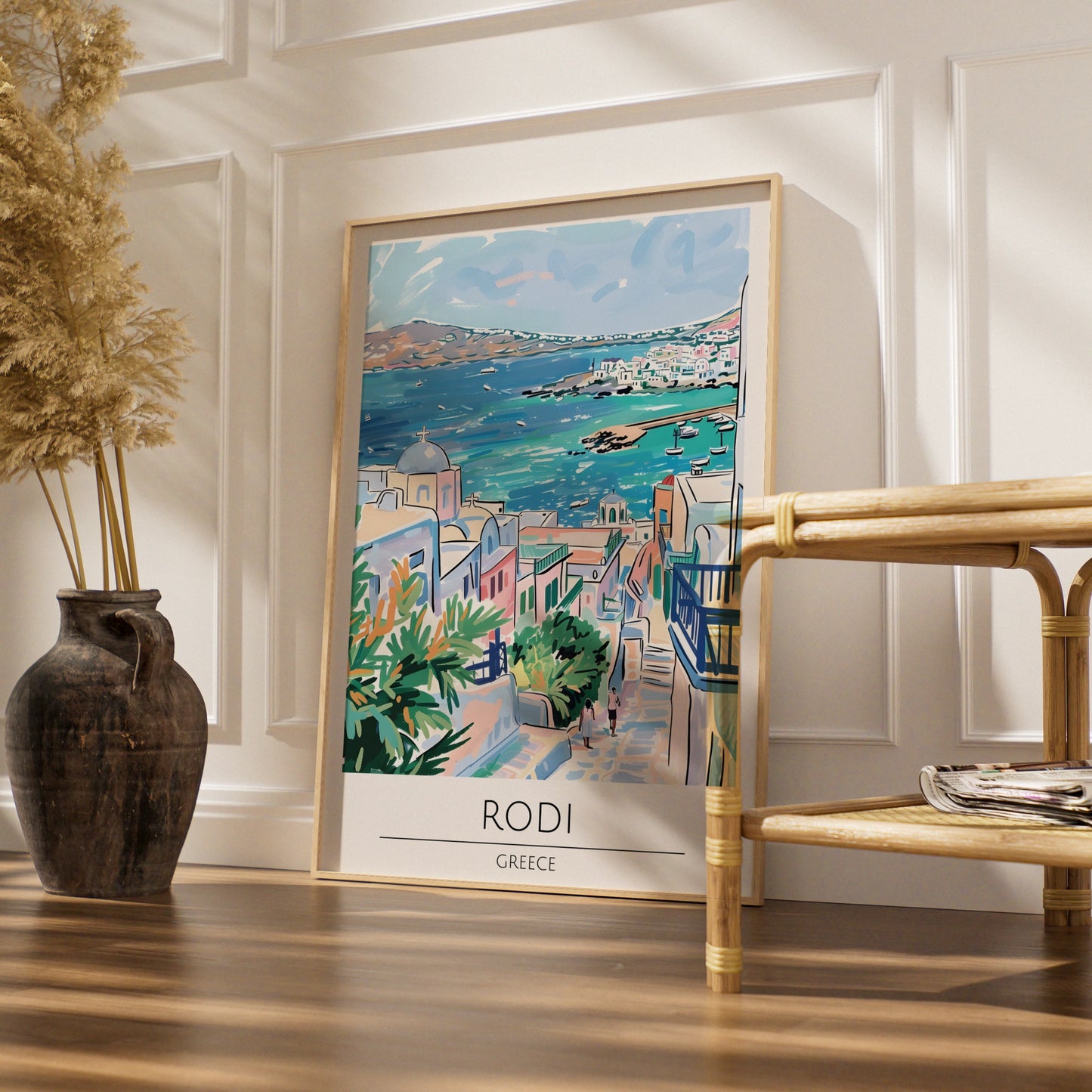 Rodi Greece Poster, Colourful Coastal Art Print, Mediterranean Sea View, Wall Decor, Travel Poster