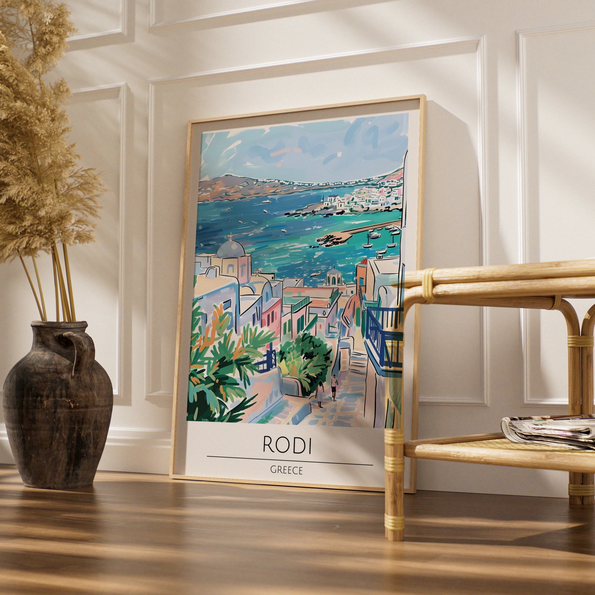 Rodi Greece Poster, Colourful Coastal Art Print, Mediterranean Sea View, Wall Decor, Travel Poster