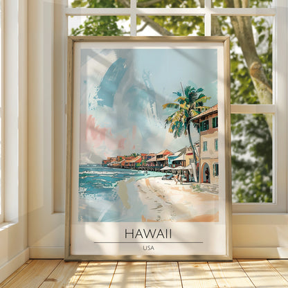Hawaii Art Print, Tropical Beach Poster, Coastal Home Decor, Colourful Maximalist Artwork, USA Wall