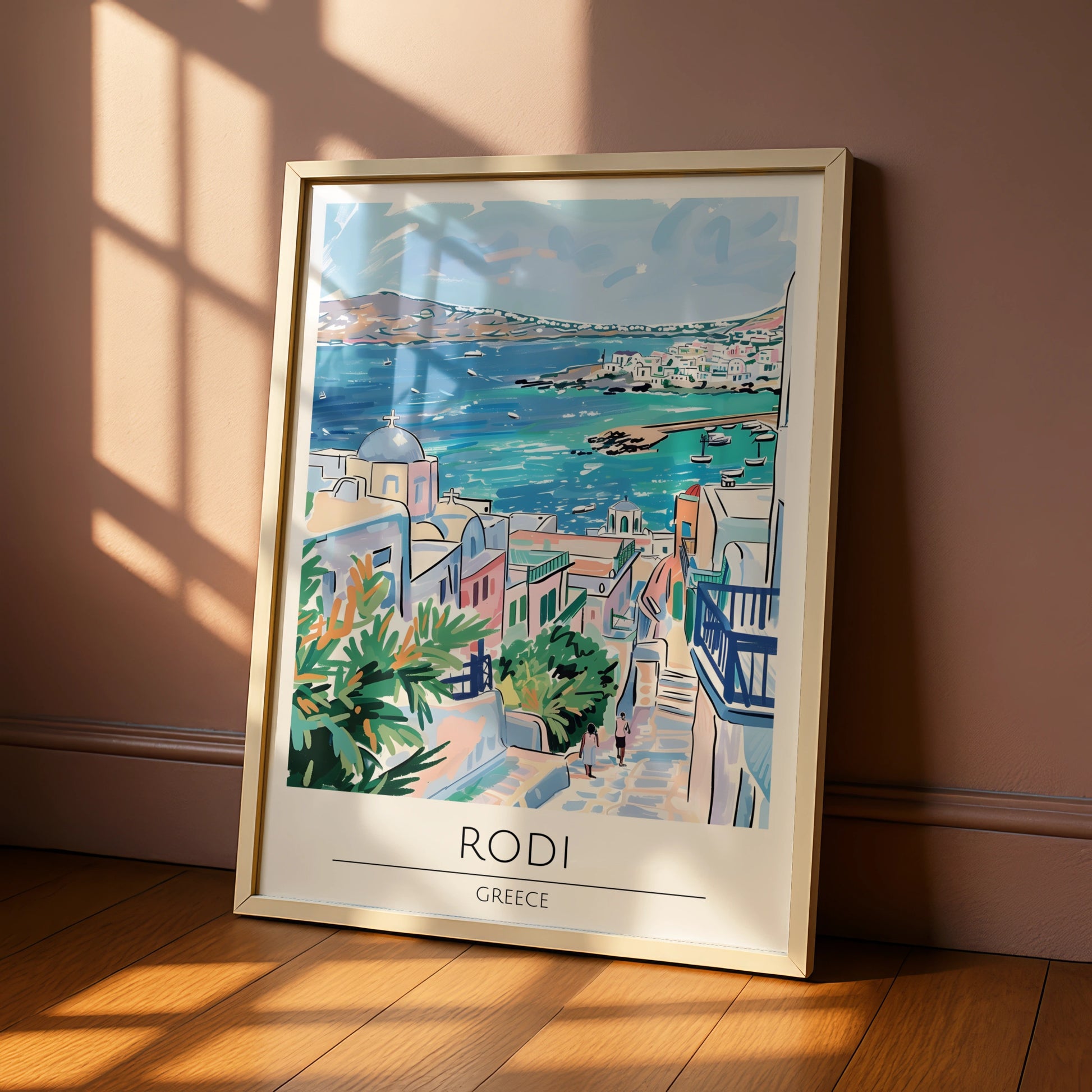 Rodi Greece Poster, Colourful Coastal Art Print, Mediterranean Sea View, Wall Decor, Travel Poster