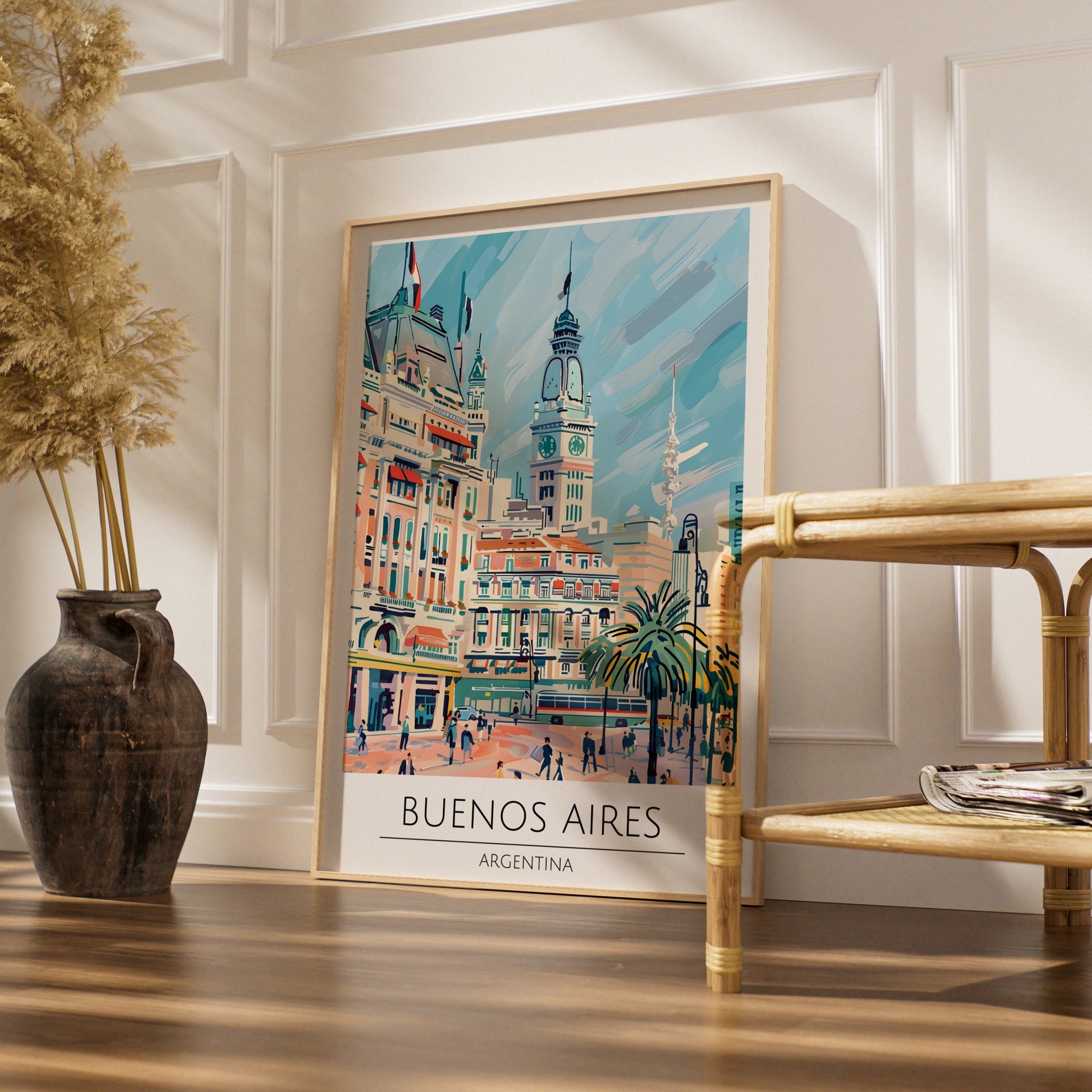 Buenos Aires Art Poster, Vintage Travel Illustration, Argentina Cityscape Print, Colourful Wall Art